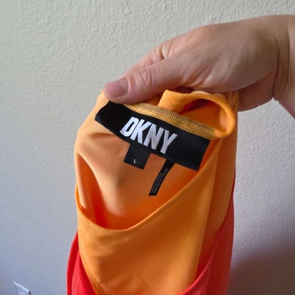 DKNY Orange Mesh Detail Crewneck Sleeveless Tank Top Large - Picture 4 of 6